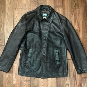 Vintage Dark Brown Button Up Roots Leather Jacket - Medium